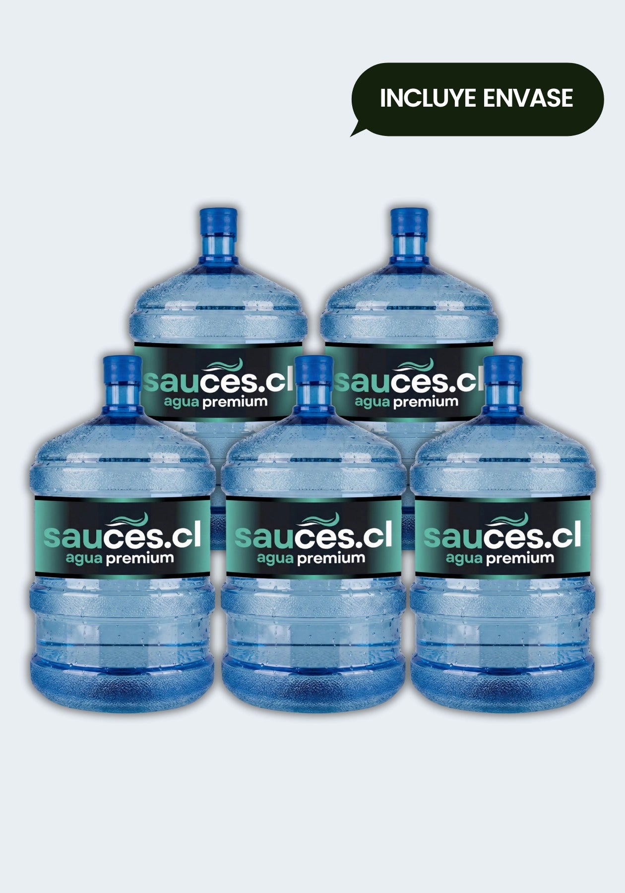 Pack 5 Bidones de Agua Purificada Sauces 20L - Incluye envases (Ideal empresas)