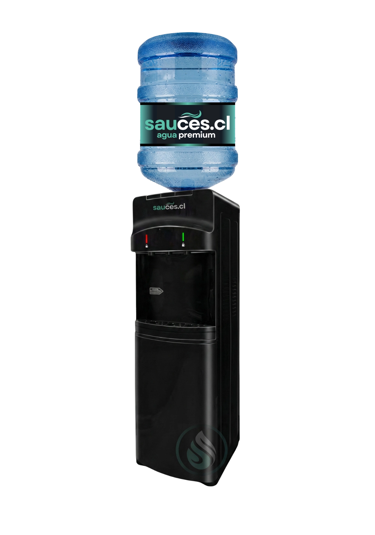 Dispensador CB-129F negro con botellón Sauces.cl instalado