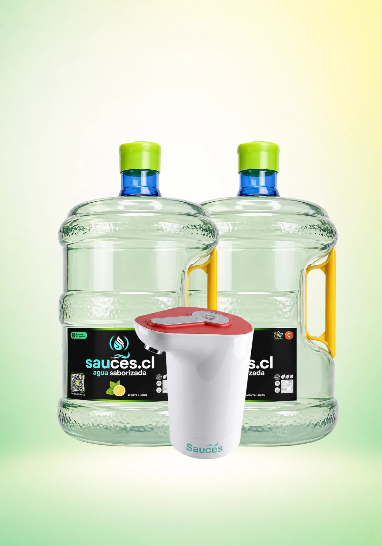 Pack Premium: 2 Bidones Agua Saborizada Menta Limón (10L c/u) + Dispensador USB Pro (Edición Azul/Rojo)
