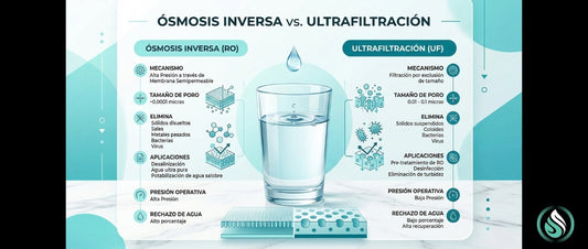 Gota de agua cristalina cayendo en un vaso de vidrio sobre un fondo minimalista con tonos blanco y turquesa.