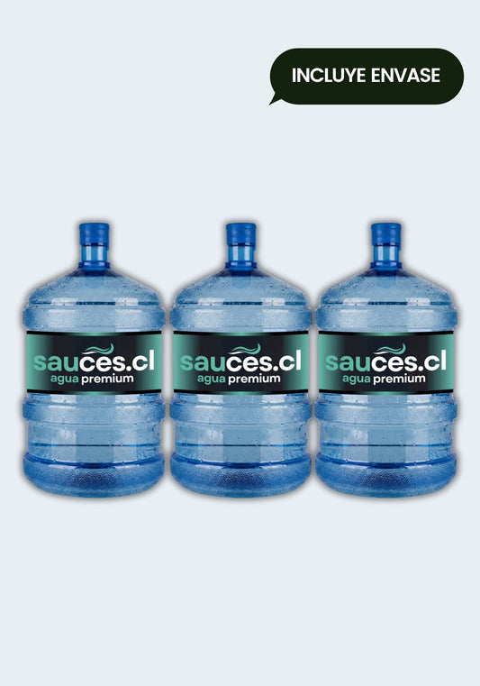 Pack 3 Bidones Completos de Agua Purificada Sauces 20L - Incluye envases y líquido