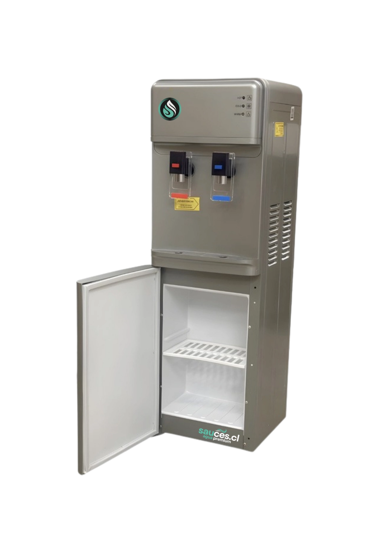 Dispensador de agua frío-calor LB07-D gris acero con gabinete inferior abierto