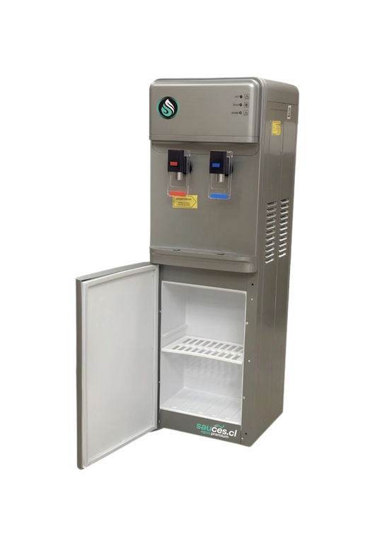 Dispensador de agua frío-calor LB07-D gris acero con gabinete inferior abierto