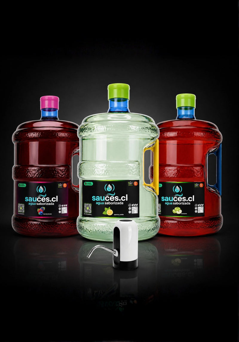 Pack entrada Sauces con 1 bidón de agua saborizada 10L a elección y dispensador USB
