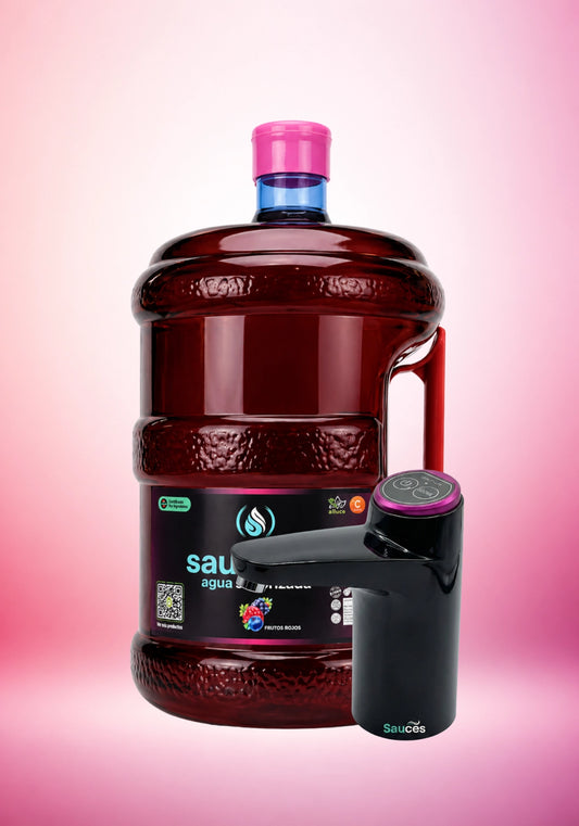 Pack Premium Individual: 1 Bidón Agua Saborizada Frutos Rojos (10L) + Dispensador USB Pro
