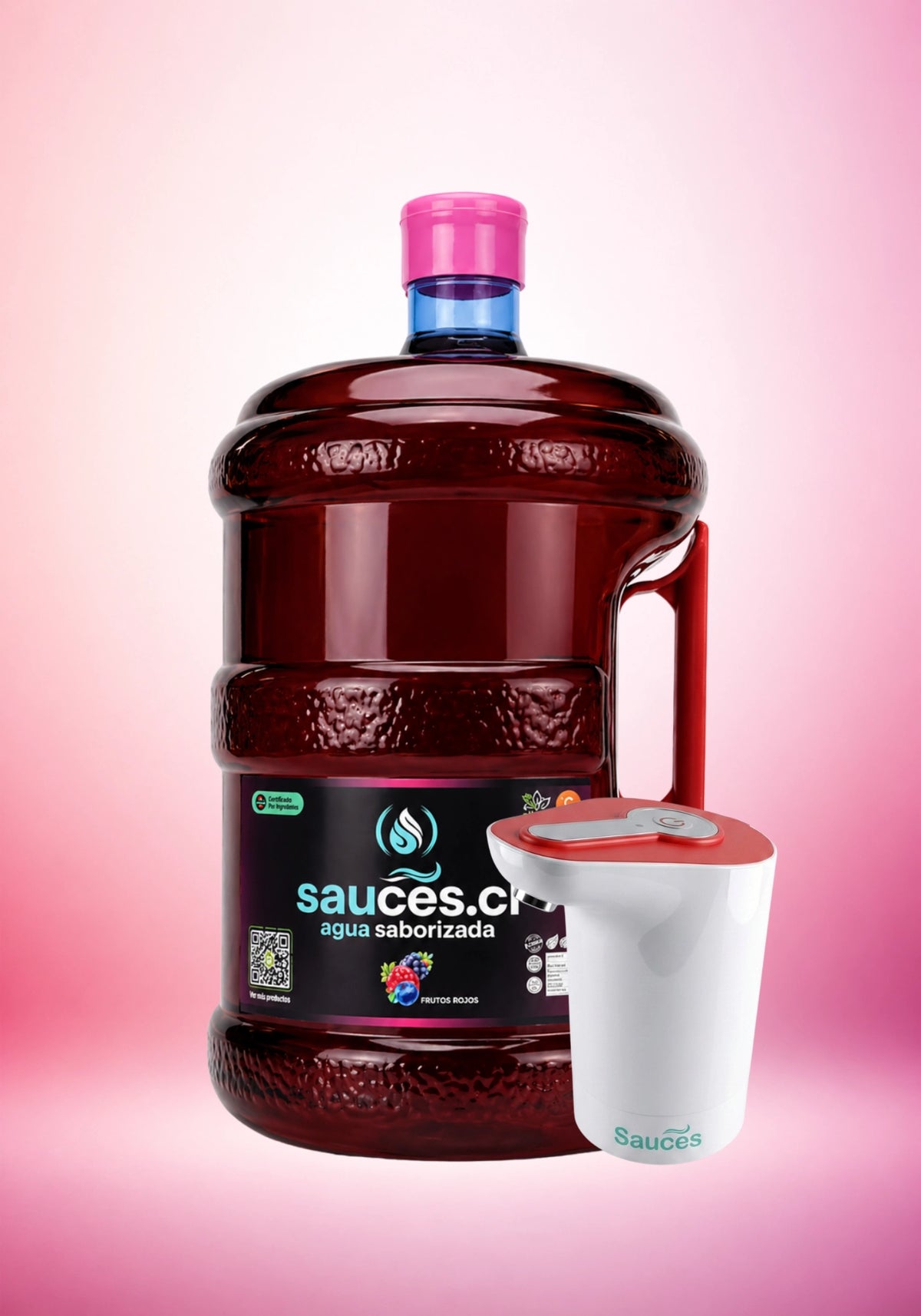 Pack Premium Individual: 1 Bidón Agua Saborizada Frutos Rojos (10L) + Dispensador USB Pro (Edición Azul/Rojo)