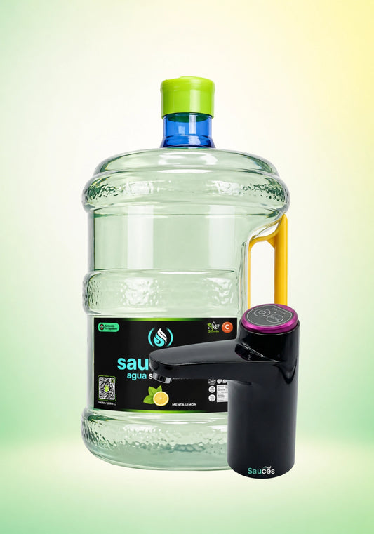 Pack Premium Individual: 1 Bidón Agua Saborizada Menta Limón (10L) + Dispensador USB Pro