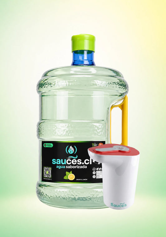 Pack Premium Individual: 1 Bidón Agua Saborizada Menta Limón (10L) + Dispensador USB Pro (Edición Azul/Rojo)