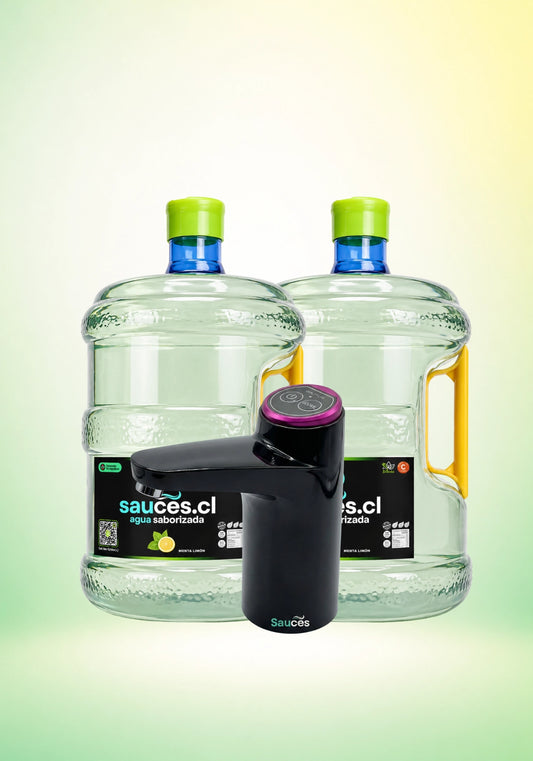 Pack Premium: 2 Bidones Agua Saborizada Menta Limón (10L c/u) + Dispensador USB Pro