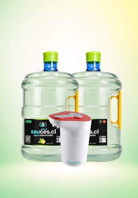 Pack Premium: 2 Bidones Agua Saborizada Menta Limón (10L c/u) + Dispensador USB Pro (Edición Azul/Rojo)