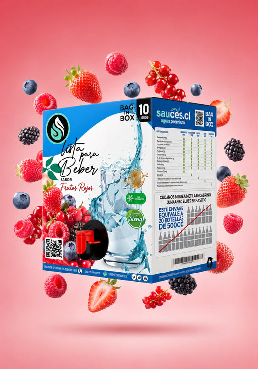 Agua saborizada Frutos Rojos Sauces Hydra-Boost en formato Bag in Box 10 litros