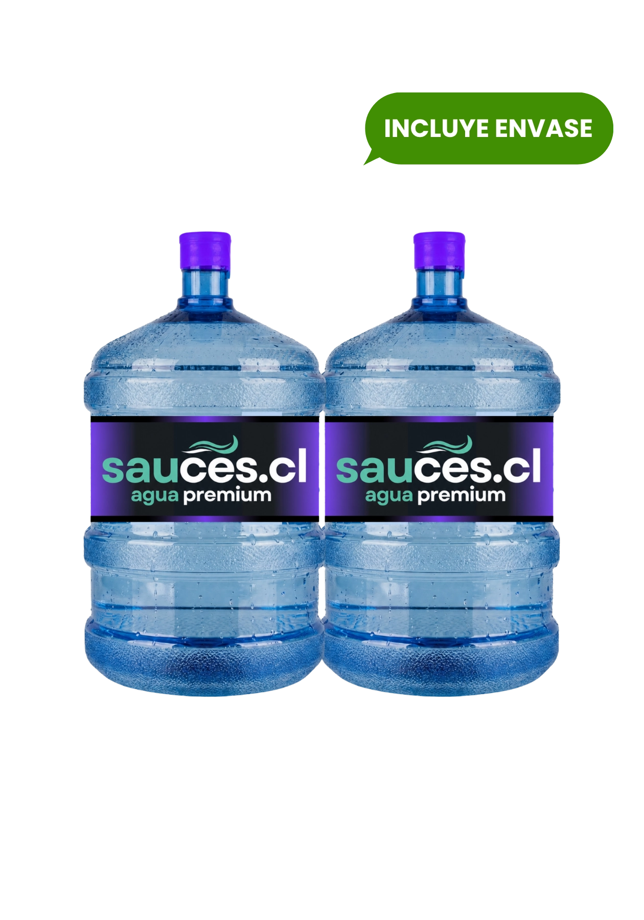 Dos bidones nuevos de agua alcalina de 20 litros de Sauces con despacho a domicilio en Santiago