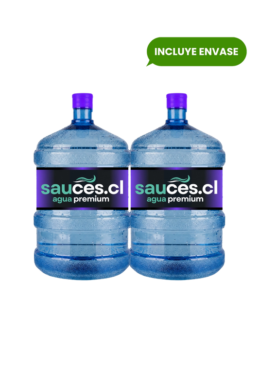 Dos bidones nuevos de agua alcalina de 20 litros de Sauces con despacho a domicilio en Santiago