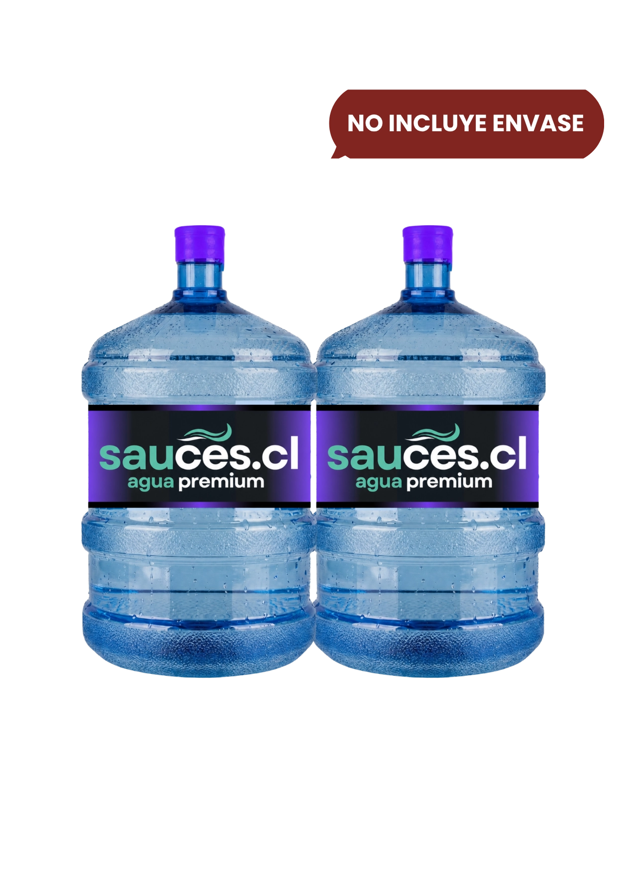 Dos bidones de agua alcalina de 20 litros de Sauces para servicio de recarga a domicilio en Santiago