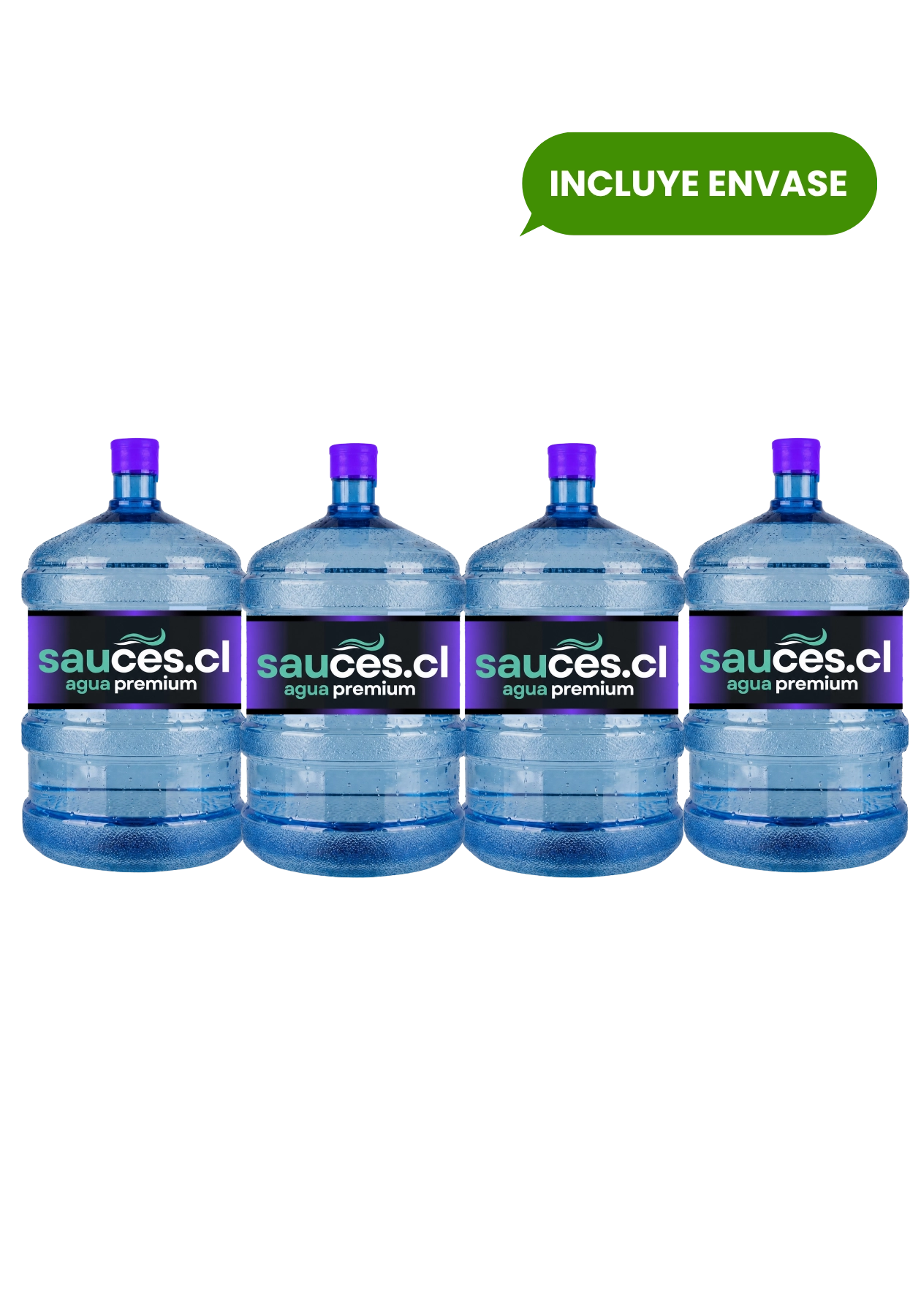 Cuatro bidones nuevos de agua alcalina de 20 litros de Sauces con despacho a domicilio en Santiago
