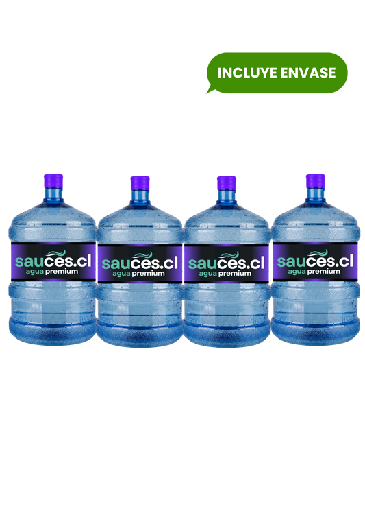 Cuatro bidones nuevos de agua alcalina de 20 litros de Sauces con despacho a domicilio en Santiago