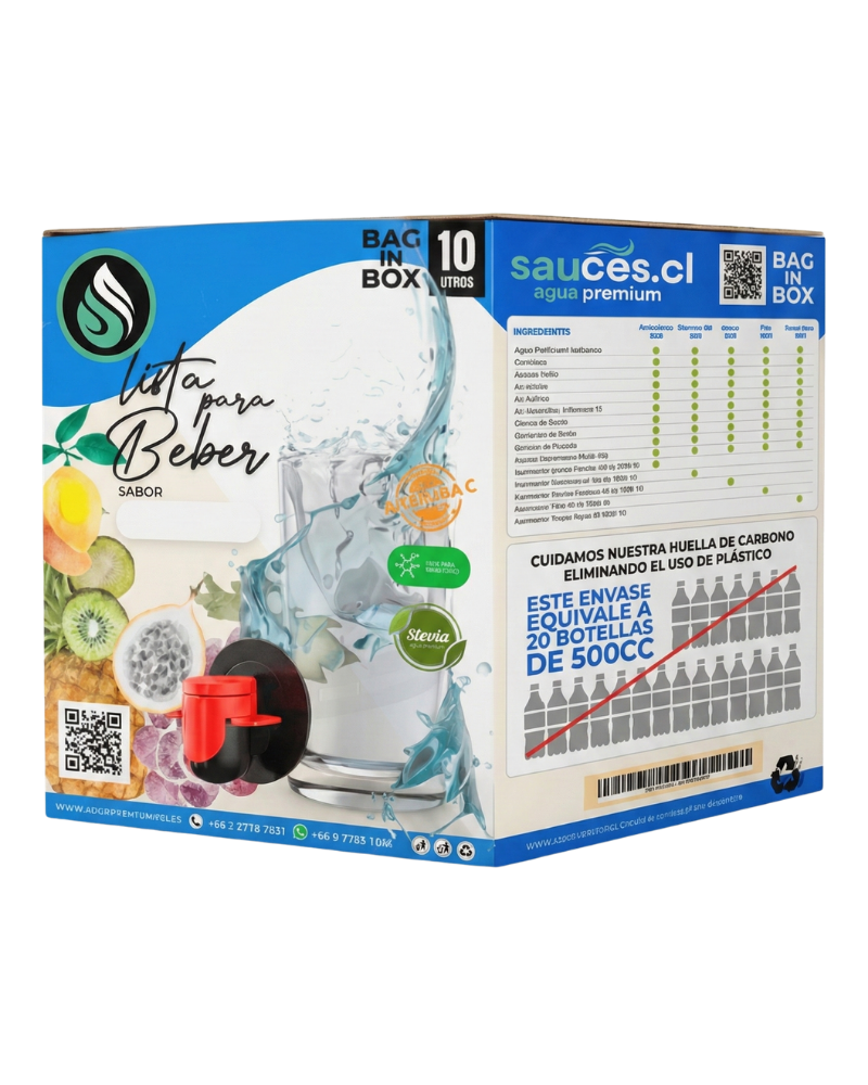 Bag in Box de agua saborizada Sauces de 10 litros con llave dispensadora