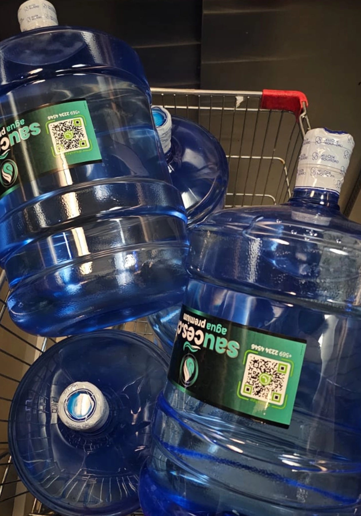 Bidón Sauces.cl de 20 L con etiqueta verde y código QR, sellado y listo para entregar
