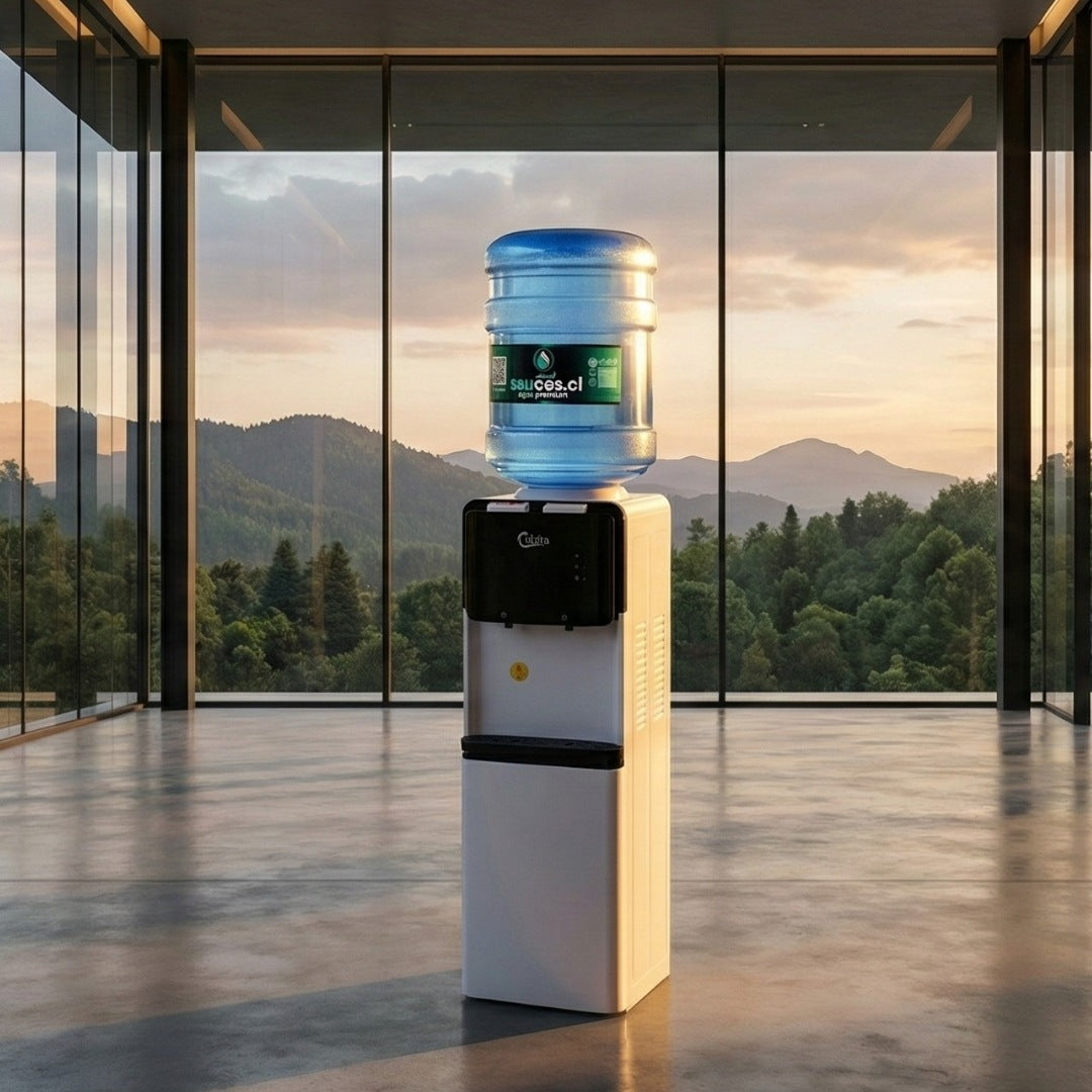 Máquina dispensadora de agua premium para oficinas y hogares con estética limpia y moderna.
