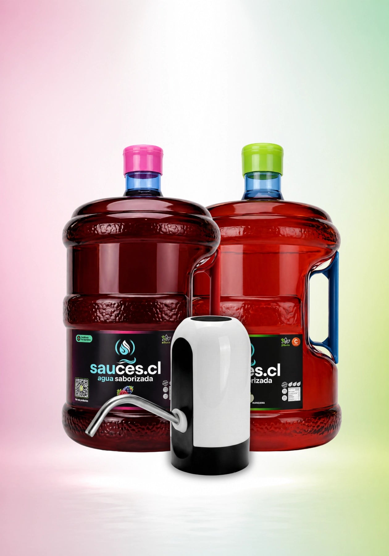 Pack Familiar Sauces · 1 bidón Frutos Rojos + 1 bidón Manzana + dispensador USB
