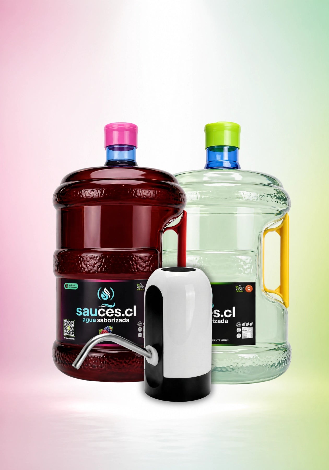 Pack Familiar Sauces · 1 bidón Frutos Rojos + 1 bidón Menta Limón + dispensador USB
