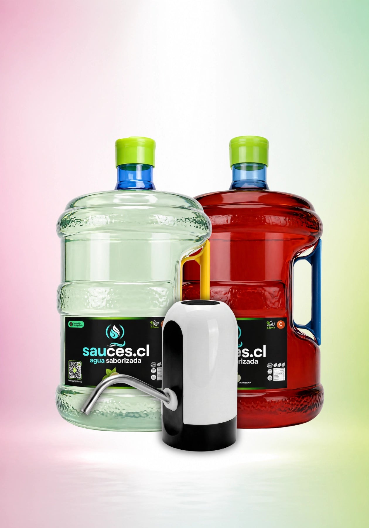 Pack Familiar Sauces · 1 bidón Menta Limón + 1 bidón Manzana + dispensador USB
