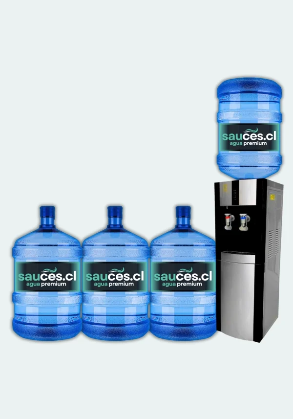 Dispensador Pedestal Ventilador + 4 Bidones de Agua